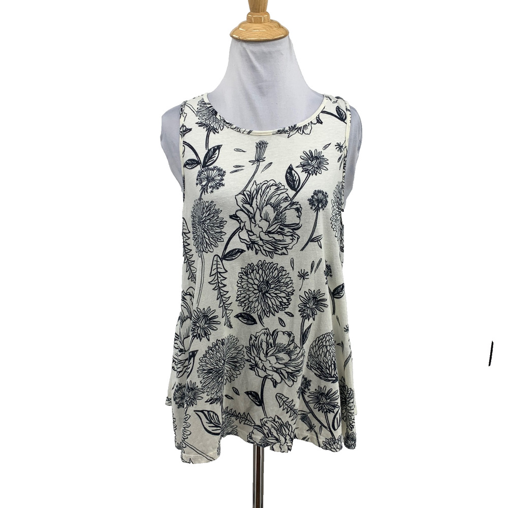 Postmark Tank Top Women L Large Ivory Navy Calix Floral Keyhole Anthropologie